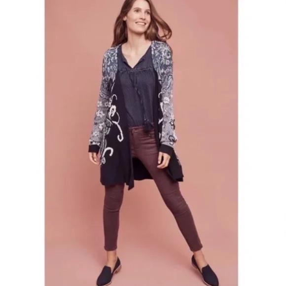Anthropologie HWR MONOGRAM Emmia Hand-Stitched Embroidered Cardigan Sweater S - Picture 11 of 15